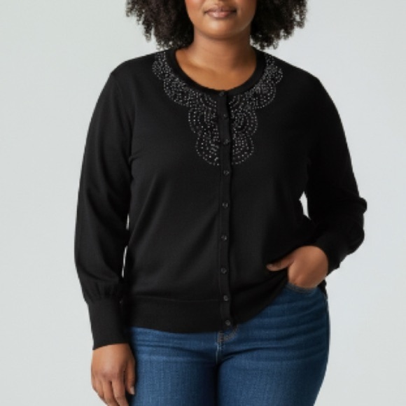 Old Navy Sweaters - Old Navy Black Sweater with Beaded Detail Size Medium Cardigan Grunge Whimsigoth